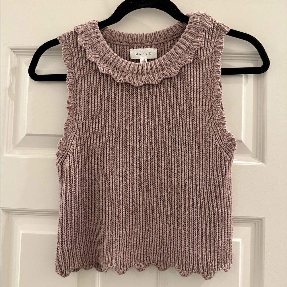 Mable Mauve Ruffle-Trim Sleeveless V-Neck Sweater